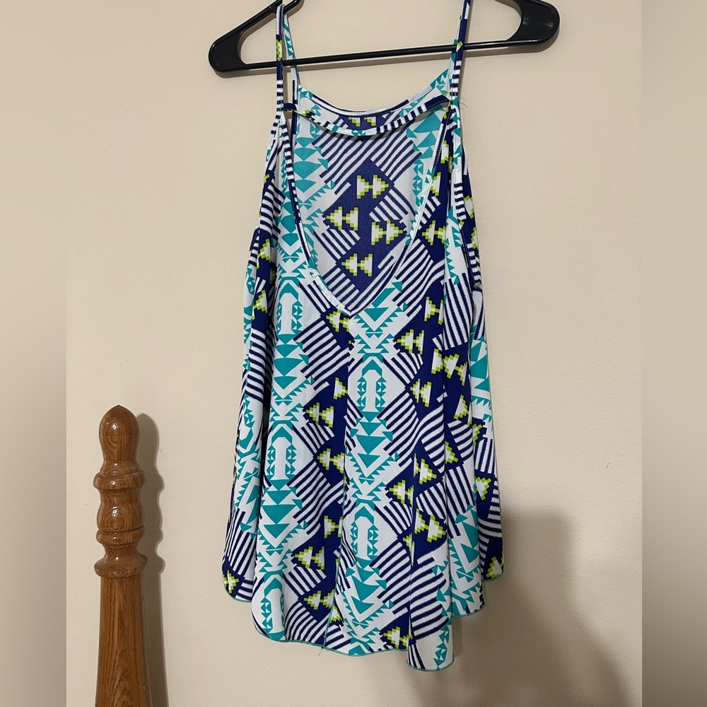 Geometric Blue and Green Women's Top